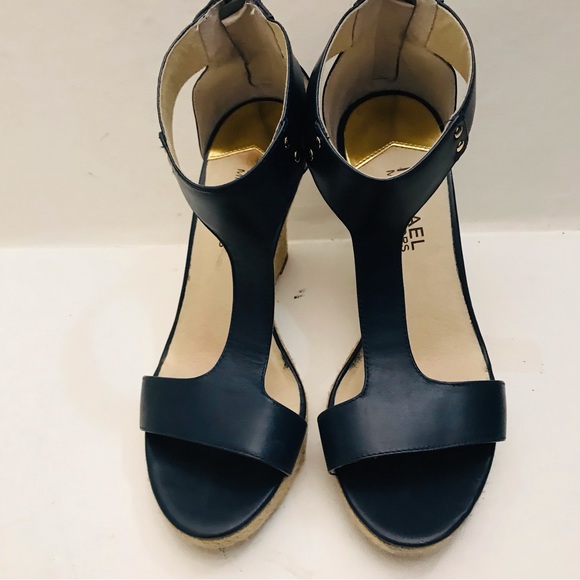 MICHAEL Michael Kors Sandals Navy Leather Espadrille Wedge Size 7 NIB - Picture 5 of 15